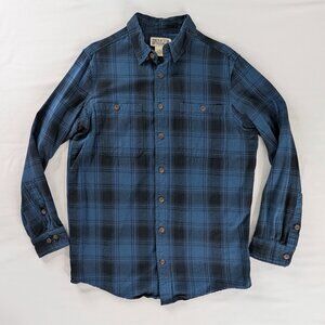 Duluth Trading Co Blue Black Plaid Flannel Free Swingin Button Shirt Tall Long